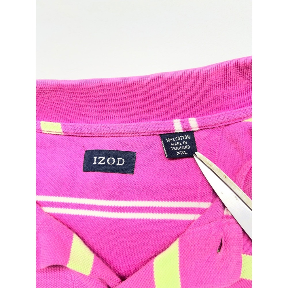 IZOD Striped Mens Polo Shirt XXL Pink 100% Cotton Short Sleeve Pique - Picture 2 of 9